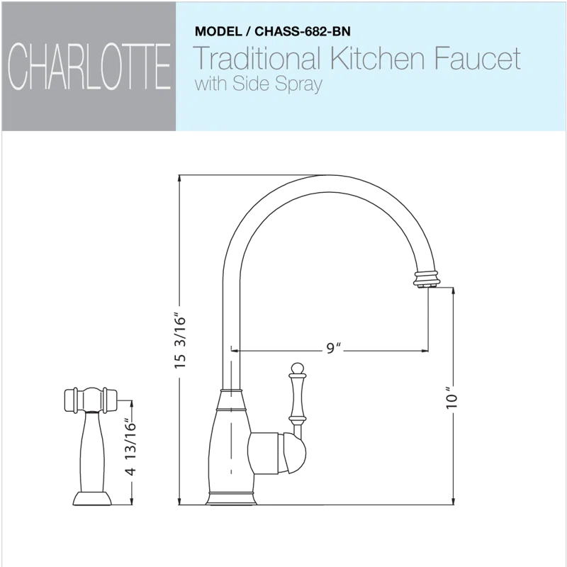 Houzer CHASS-682-BN Houzer Charlotte Kitchen Faucet with Side Spray