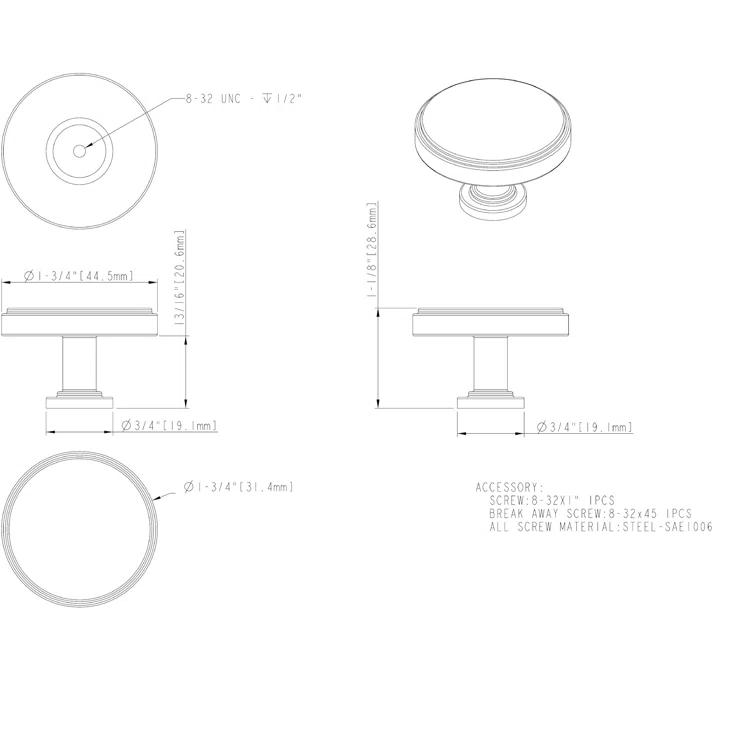 Oversized 1 3/4" Diameter Round Knob