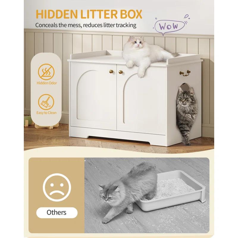 Tucker Murphy Pet™ Bohy Cat Litter Box Enclosure with Handles, Hidden Litter Box Furniture with Removable Partition, Wooden Pet House Side End Table, for Living Room, Bedroom