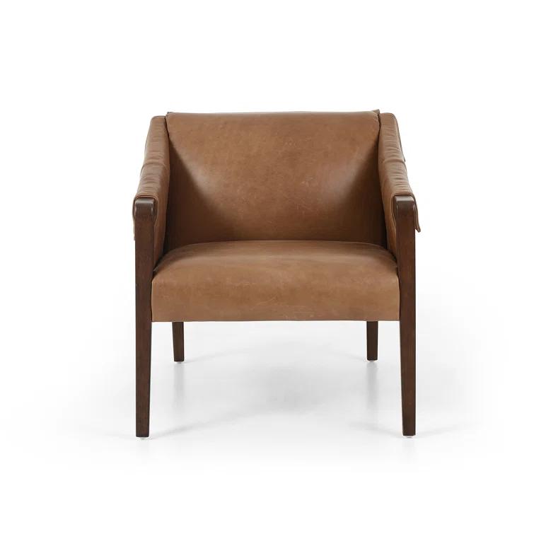 Palermo Nude Genuine Leather Contemporary Armchair in Natural Whitewash