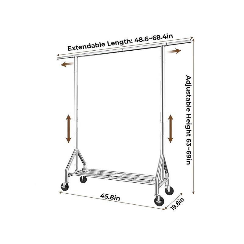 Heavy Duty Clothes Rack Load 450 LBS, Metal Garment Rack, Standing Rolling Clothing Rack for Hanging Clothes with Sturdy Wheels & Shelves, Portable Closet Wardrobe Rack,Sliver