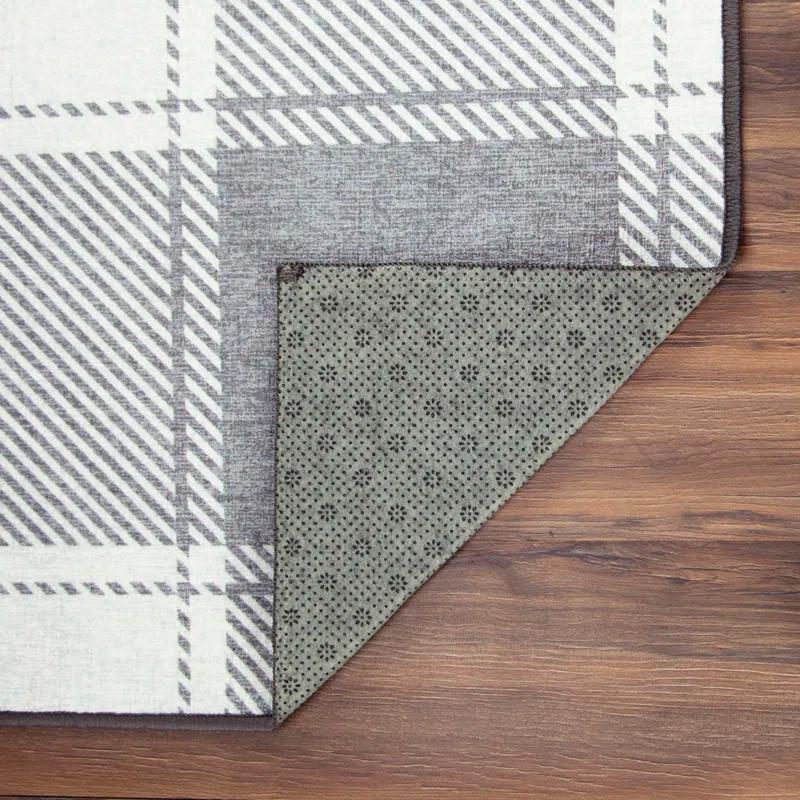 My Magic Carpet Buffalo Plaid Grey And White Plaid Flatweave Brown/Ivory Washable Area Rug | Wayfair