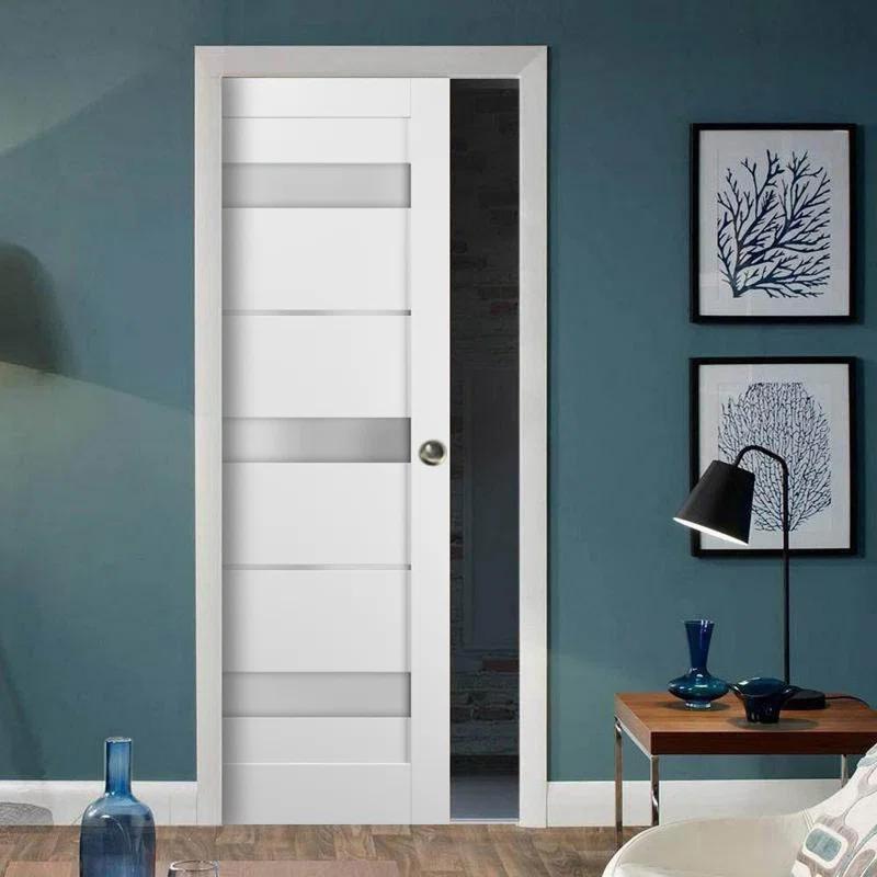 SARTODOORS Quadro Frosted Glass Sliding Closet White Door with Installation Hardware Kit