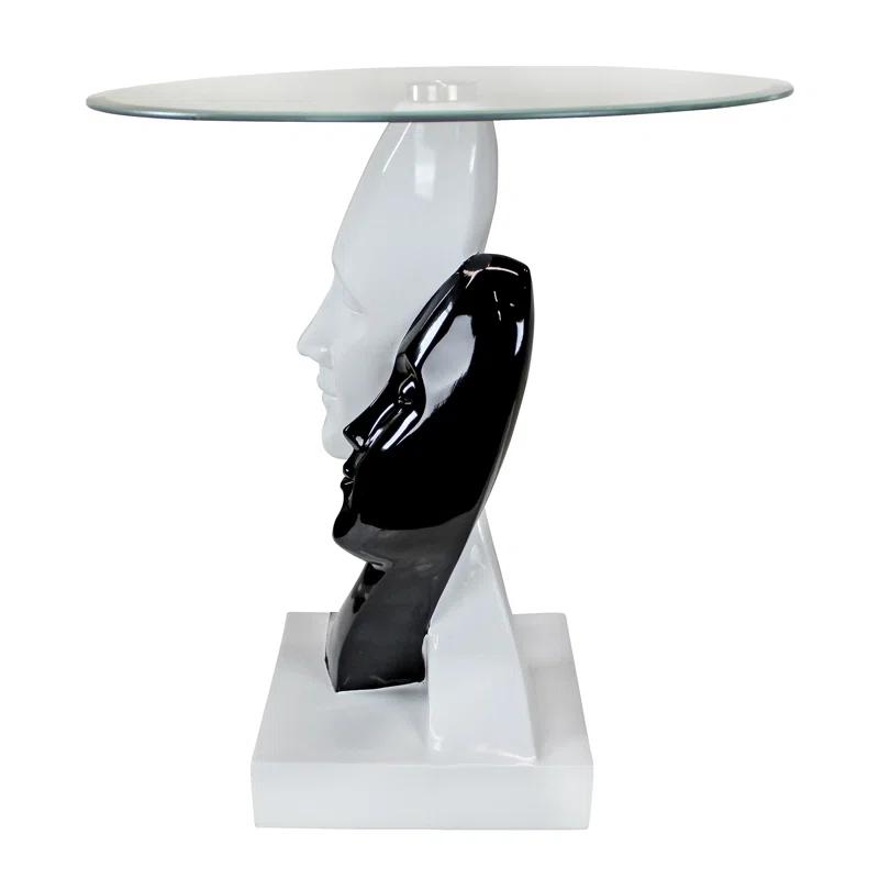 Design Toscano Lovers in Black and White Glass End Table