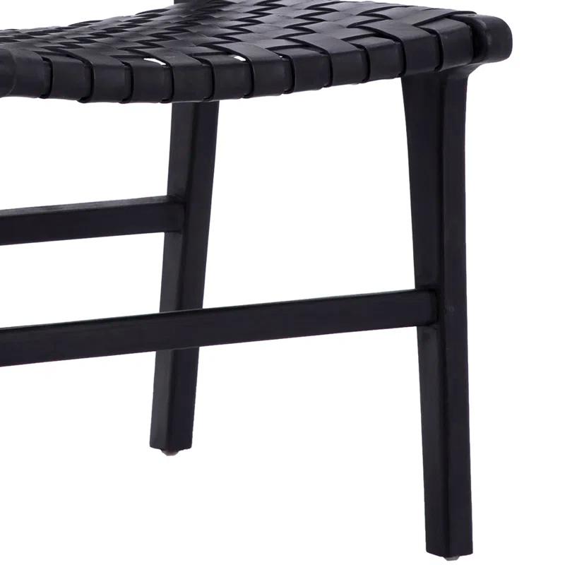 Valeria Top Grain Woven Leather with Teak Frame Dining Side Chair