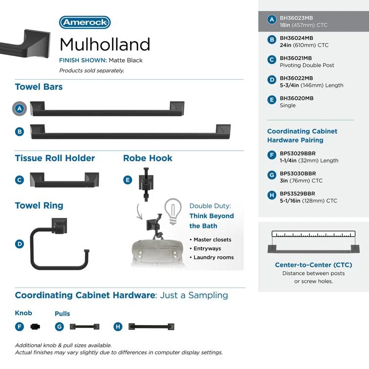 Amerock Mulholland 19.81" Wall Mounted Towel Bar BH36023MB
