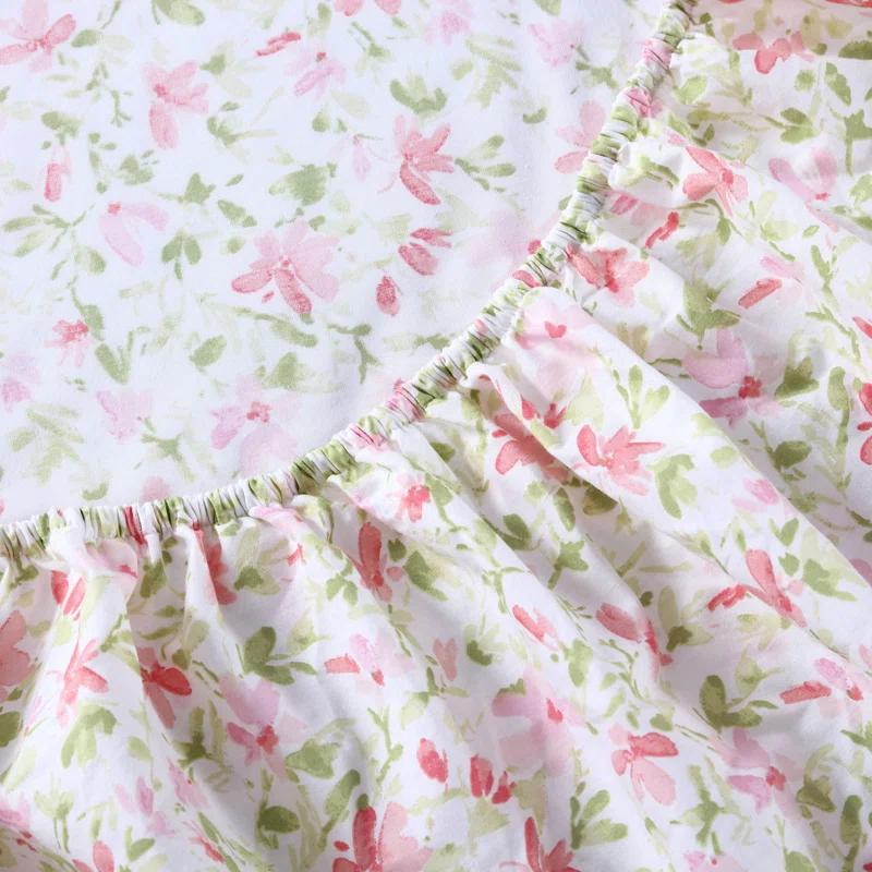Laura Ashley Norella 100% Cotton Percale- 4 Piece- Sheet Set  Pink- Full
