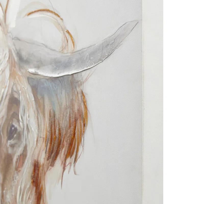 Union Rustic Windswept Hand Embellished Highland Bull Canvas Wall Art
