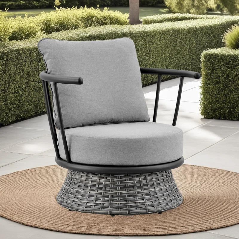 Armen Living Giotto Wicker And Aluminum Outdoor Chair In Black And Dark Gray