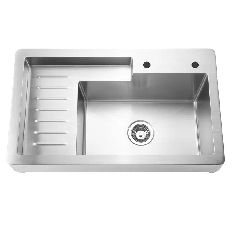 Whitehaus Collection WH33209-NP Pearlhaus 33'' L Drop-In Single Bowl Stainless Steel Kitchen Sink