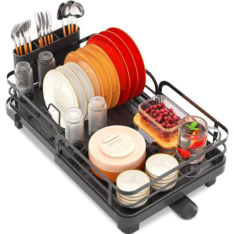 KINGRACK Stainless Steel Expandable Kitchen Dish Rack, Dish Drying Rack for Kitchen Counter, Adjustable Plate Rack,Extra Large Capacity Dish Drainer