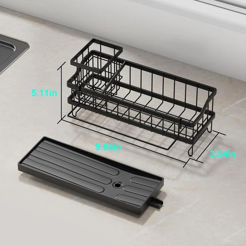 WKING Stainless Steel Kitchen Sink Caddy Organizer With Draining Tray, Rustproof Sponge Holder For Sink, Adjustable Compartments, Space-Saving Design