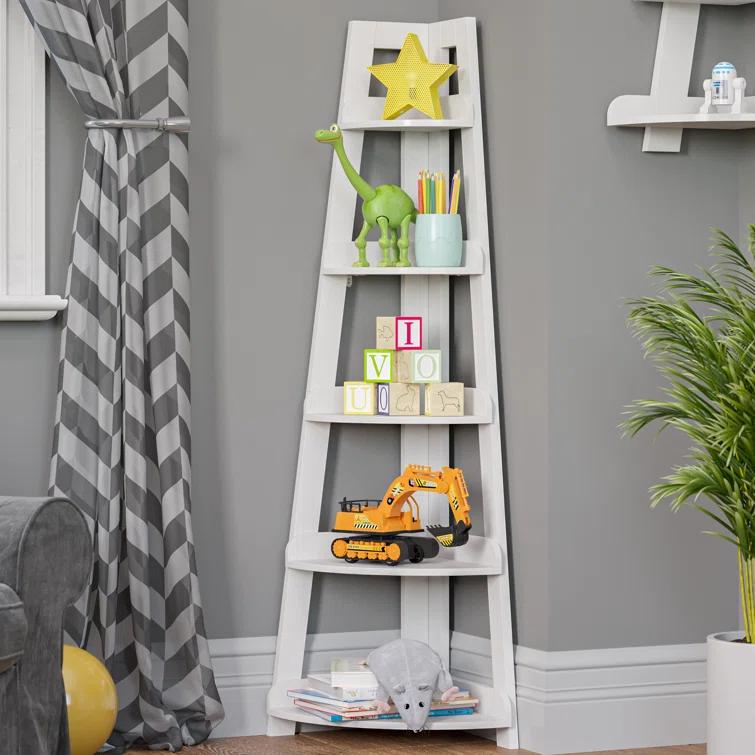 RiverRidge Home RiverRidge Kids 5-Tier Corner Ladder Playroom Display Bookshelf Organizer