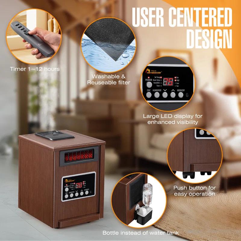 Dr. Infrared Heater DR. INFRARED HEATER DR-998W 1500W, Advanced Humidifier and Oscillation Fan and Remote Control, Dual Heating System