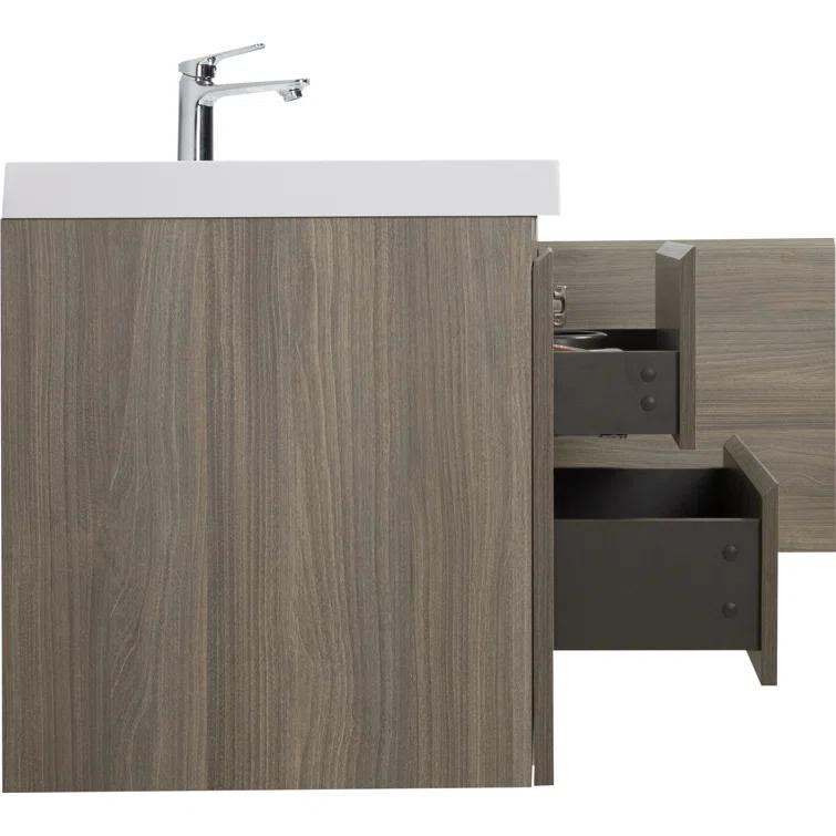 60" Floating Bathroom Vanity Modern Wall-Mounted Storage Vanity with Resin Top Basin, 2 Cabinets and 2 Soft Close Drawers