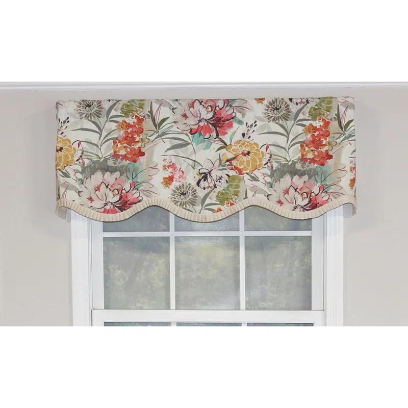 RLF Home Floral Cotton Ruffled 50'' W Window Valance in Ivory