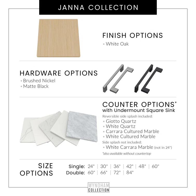 Wyndham Collection Janna 48" Freestanding Single Bathroom Vanity with Marble Top