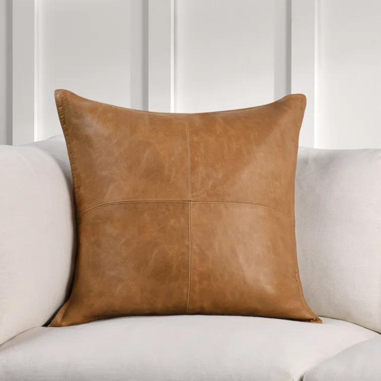 Cheyenne 22" Brown Genuine Leather Throw Pillow