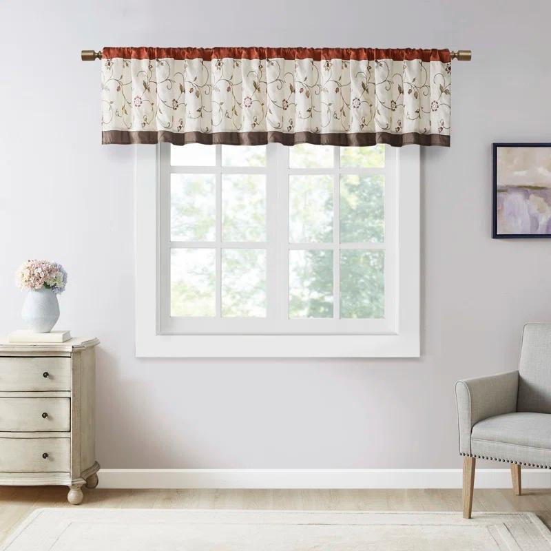 Madison Park Serene Floral Embroidered 50'' W Single Window Valance