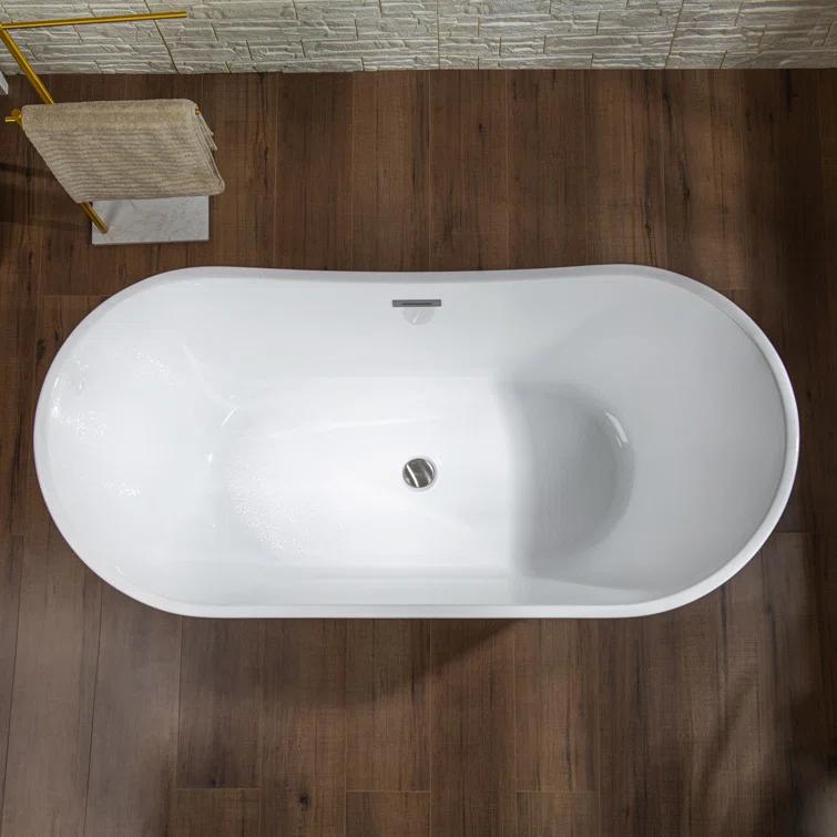 WoodBridge 59'' x 28.75'' Freestanding Soaking Acrylic Bathtub W-B0016-B