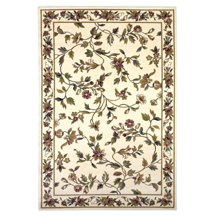KAS Rugs Rectangle: 5'3" x 7'7" - Cambridge Ivory Floral Vine Traditional Rug
