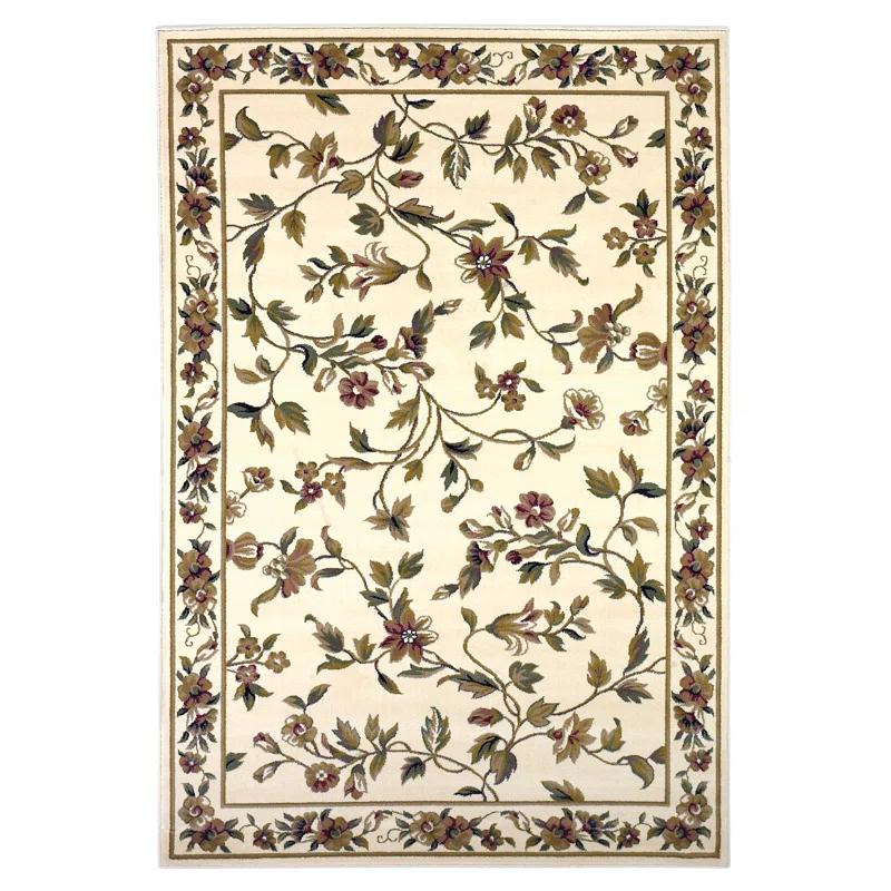KAS Rugs Rectangle: 5'3" x 7'7" - Cambridge Ivory Floral Vine Traditional Rug