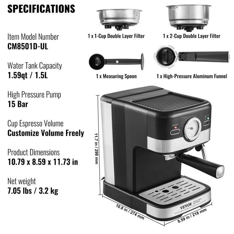 Stellweilan Tessberg Stellweilan Tessberg Semi-Automatic Espresso Machine with Frother