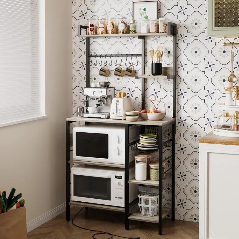 17 Stories Bakers Rack With Power Outlet, Kitchen Bakers Rack Microwave Stand