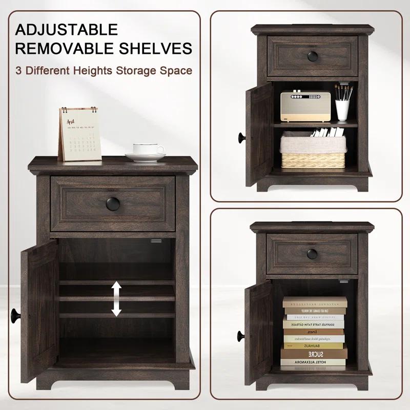 Azella 1-Drawer Frame End Table Set with Storage and Built-In Outlets (Set of 2)