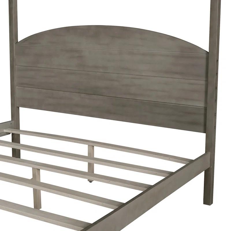 Queen Size Canopy Platform Bed With Headboard And Support Legs
