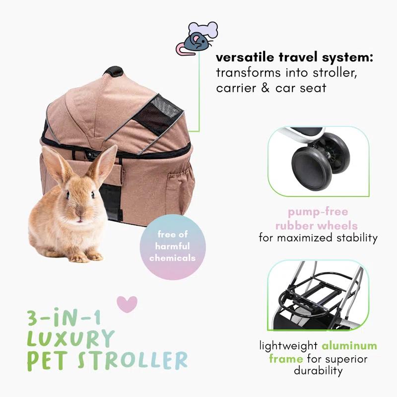 Petique 3-in-1 Newport Pet Stroller (Travel Carrier + Car Seat + Stroller)