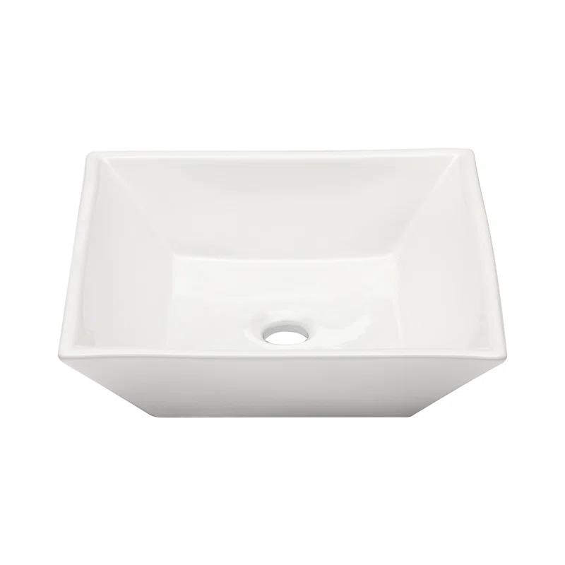 Logmey 16" L x 16" W White Ceramic Vessel Sink Square Above Counter Bathroom Sink Bathroom Vessel Sink LMP18002-1