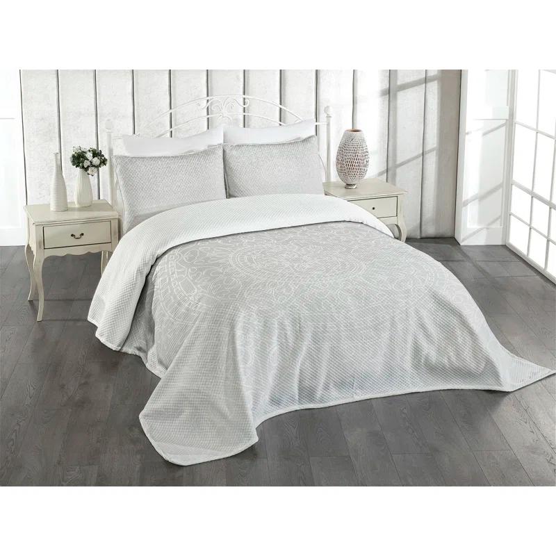 Ambesonne Ambesonne Grey and White Bedspread Set  Oriental Design  Grey