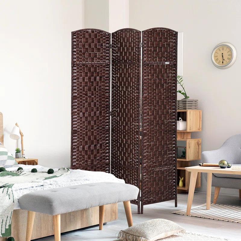 Gracie Oaks 6' Tall Wicker Weave 3 Panel Room Divider Privacy Screen