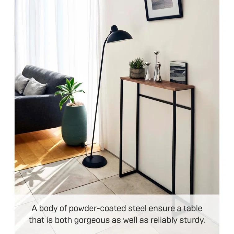 Yamazaki Home Tower Modern Slim Console Table, Metal And Wood Skinny Hallway Table, 32" - Steel