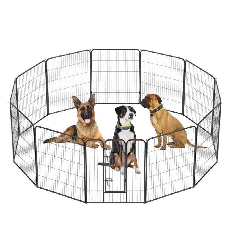 FDW Dog Playpen Indoor 12 Panels Dog Pen For Small And Medium Dogs, Exercise Pen Pet Dog Fence With Doors Pet Puppy Playpen For RV Camping Yard, Black