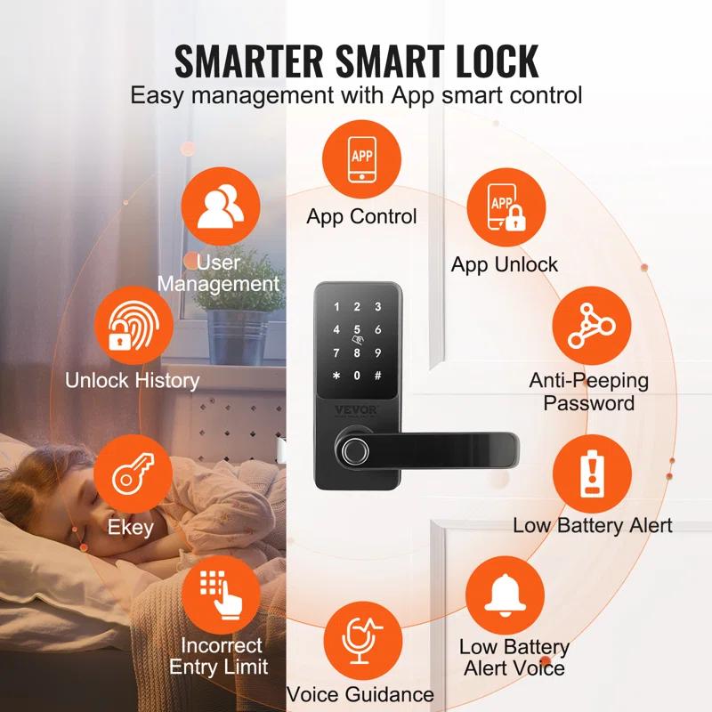 VEVOR VEVOR Smart Lock 5-in-1 Fingerprint Smart Door Knob with App Control Bluetooth