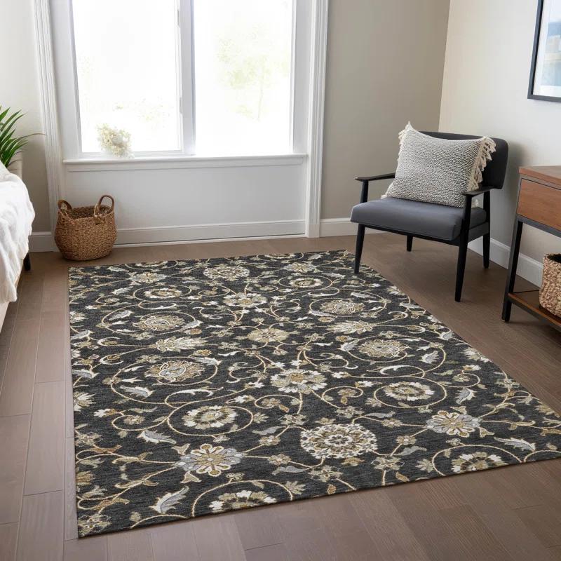 Machine Washable Indoor/Outdoor Chantille ACN1149 Black Rug