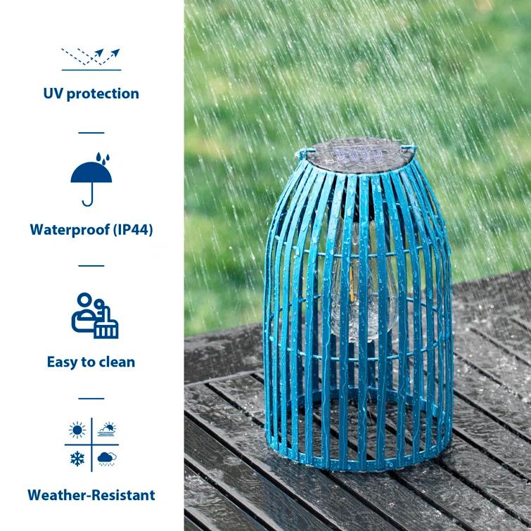 9.75" Metal Woven Solar Powered  Outdoor Hanging Lantern