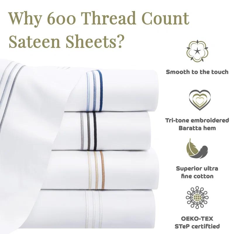 Aston & Arden 600 Thread Count Cotton Sateen Sheet Set Sateen Standard Sheet Set