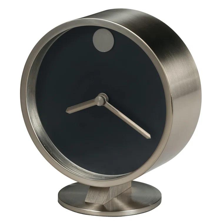 Howard Miller® Aurora Modern & Contemporary Analog Glass, Felt, Metal Quartz Movement / Crystal Tabletop Clock in Nickel