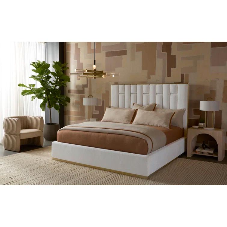 King Light Barley Upholstered Platform Bed with Metal Frame and Headboard