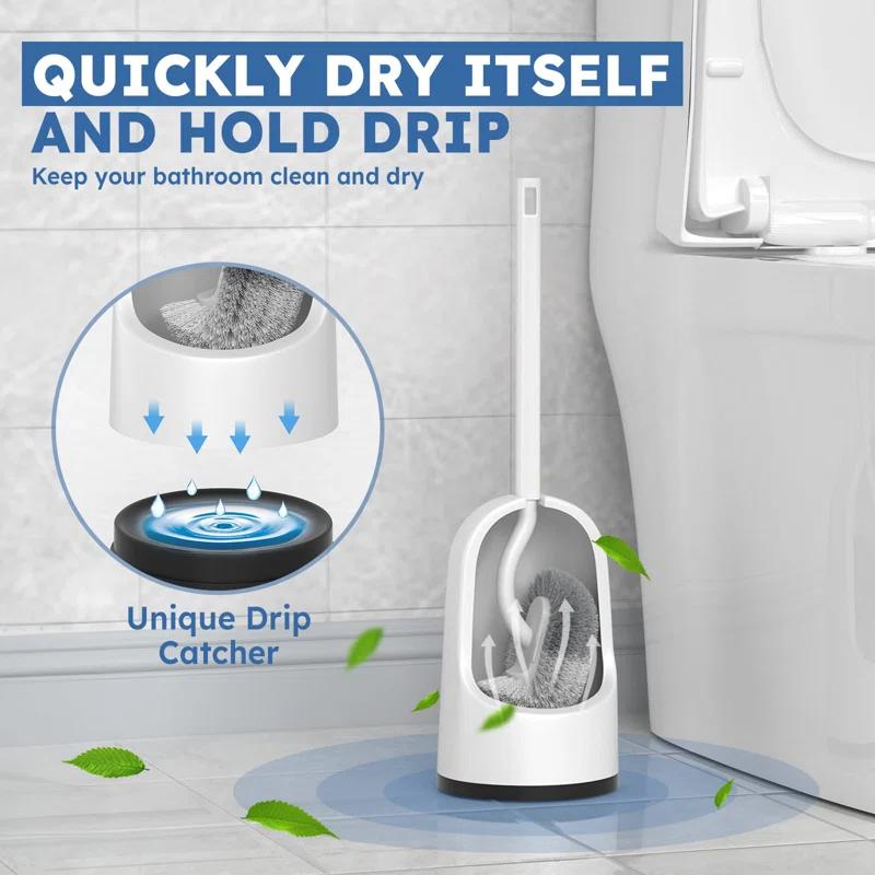 TUHOME FURNITURE LLC 2-Pack Toilet Brush And Holder With Extra Long Handle, White