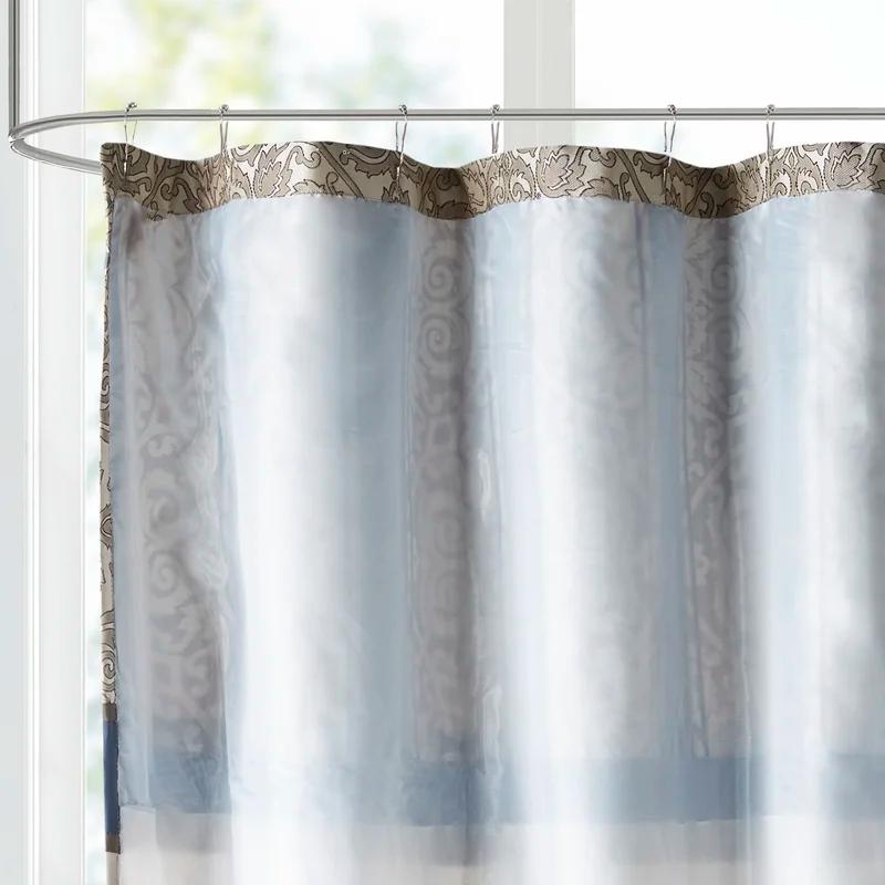 Donovan Navy and Beige Embroidered Fabric Shower Curtain