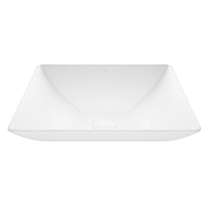 VIGO VG04004 Hibiscus 16" L x 16" W x 5" HMatte Stone White Handmade Square Vessel Bathroom Sink