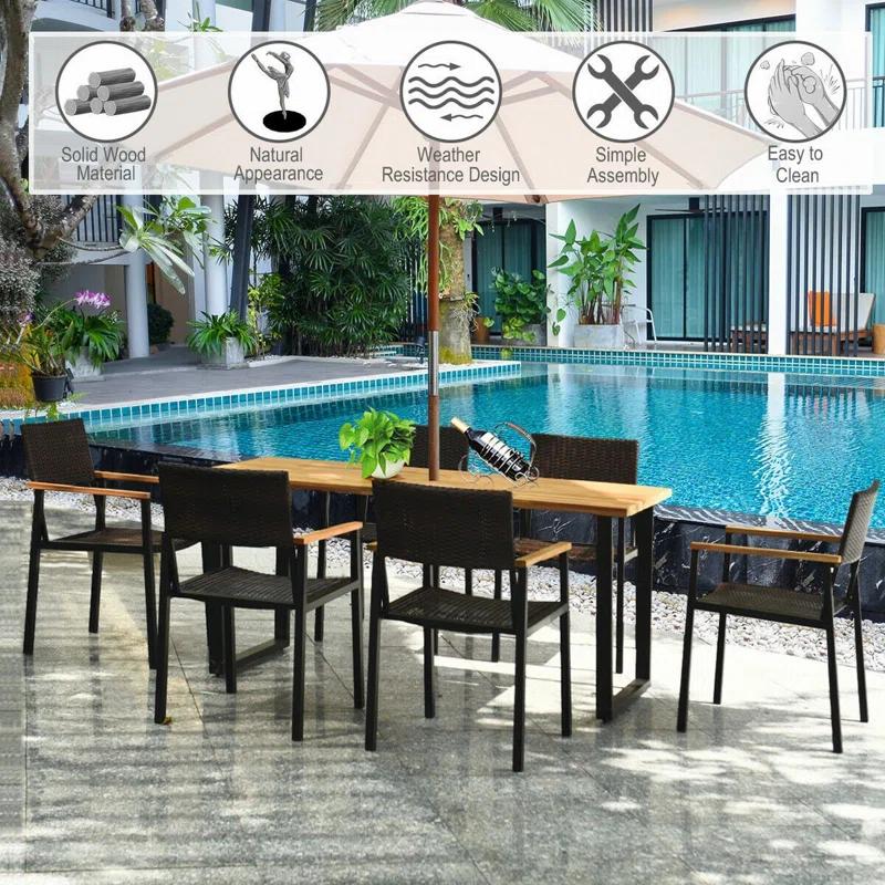 Hokku Designs Artimiza 6 - Person Acacia Patio Dining Set with Rectangular Table (Set of 7)