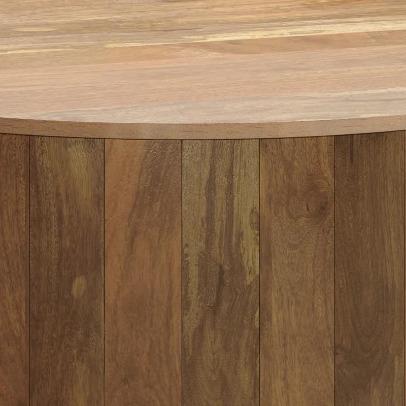 Simpli Home Millbury 36"W Solid Mango Wood Contemporary Round Drum Coffee Table, Fully Assembled
