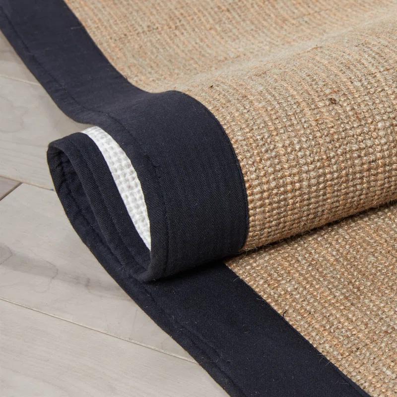 Ebern Designs Quince Sorel Solid Border Beige Black Natural Jute Non-Slip Handwoven Latex Area Rug
