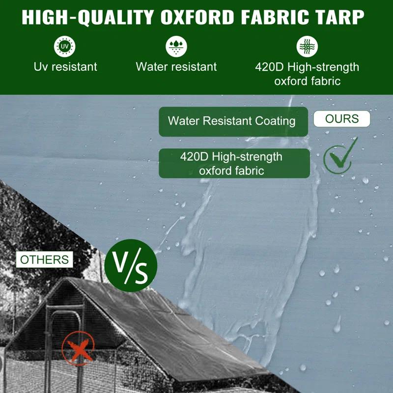 Tucker Murphy Pet™ Large Garri Metal Chicken Run with Waterproof and Anti-UV Cover, Dome Shaped Walk-in Fence Cage Hen House for Outdoor and Yard Farm Use, 9.2' x 6.2' x 6.5'