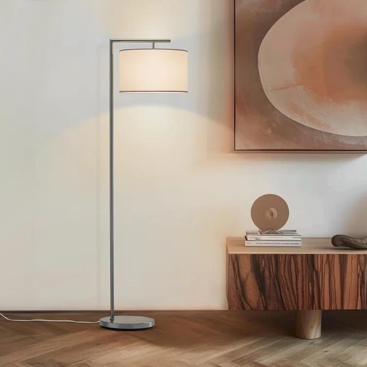 Montage Modern 60 in. Mid-Century Modern LED Floor Lamp with Fabric Drum Shade